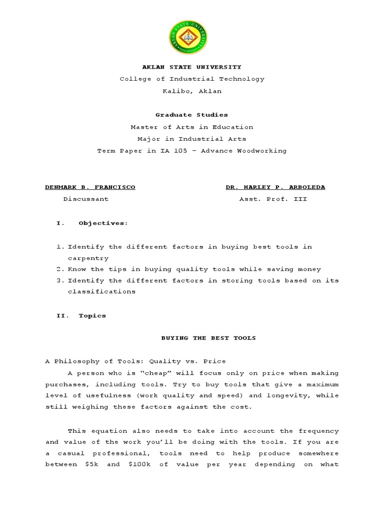 Report in Woodworking | PDF | Tools | Prices