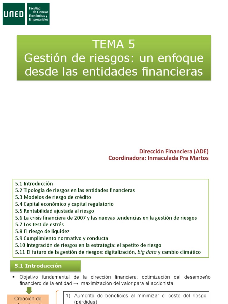 Tema 5 Gestión de Riesgos Ef | PDF | Riesgo crediticio | Bancos