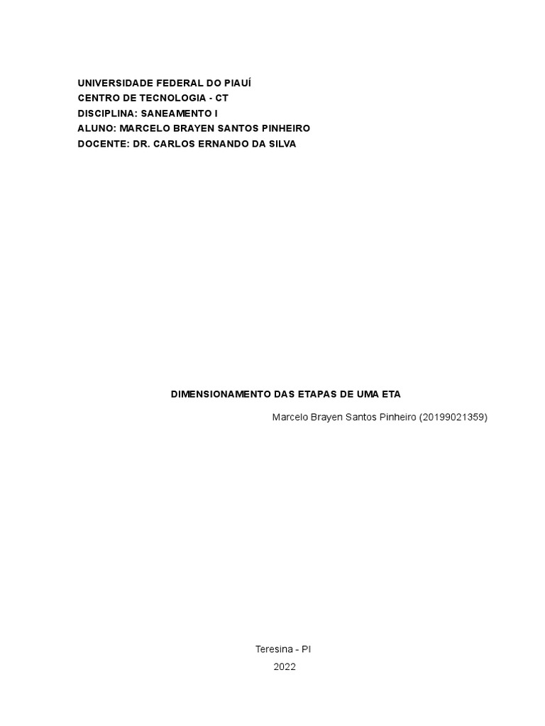 Dimensionamento Das Etapas de Uma ETA | PDF