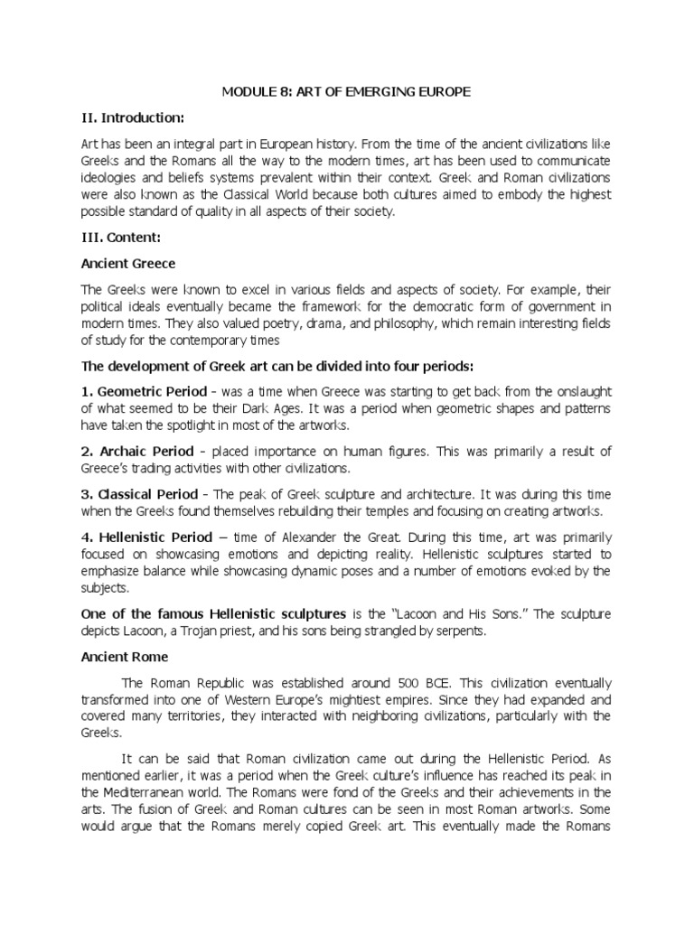 Arts Report PDF Impressionism Roman Empire