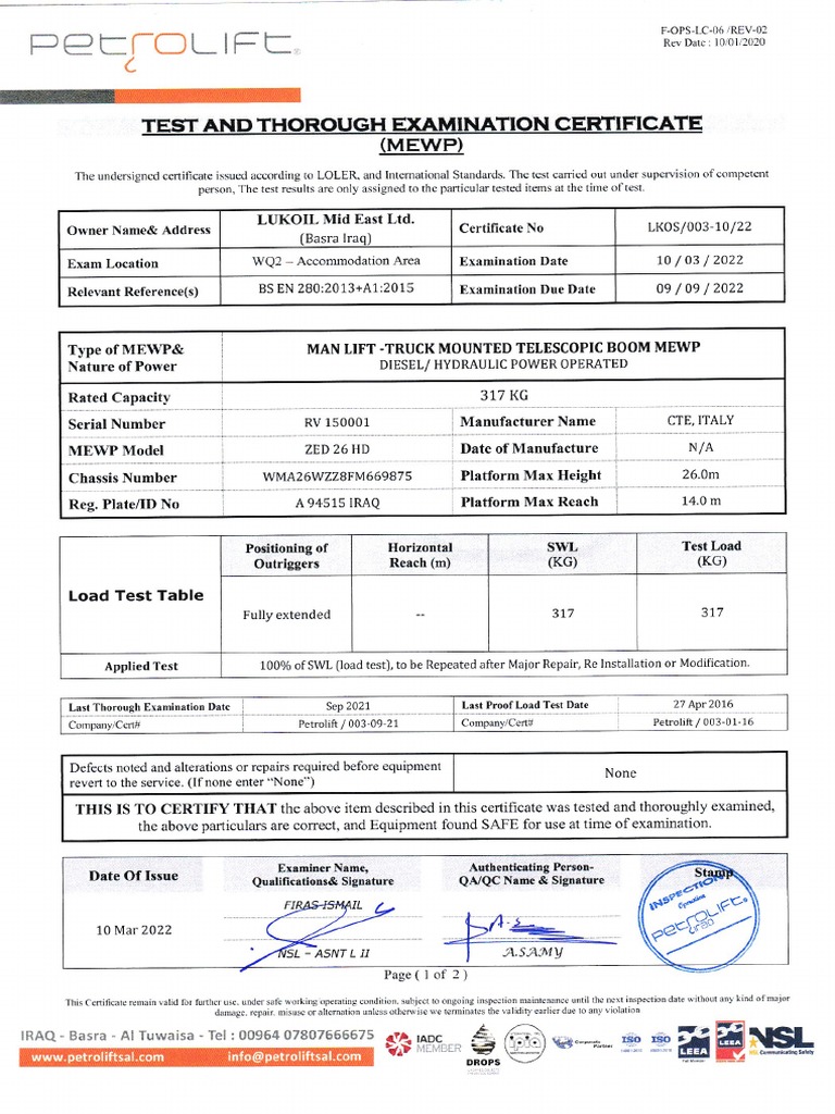 003-10-22 MEWP-Truck Mounted RV 150001 | PDF