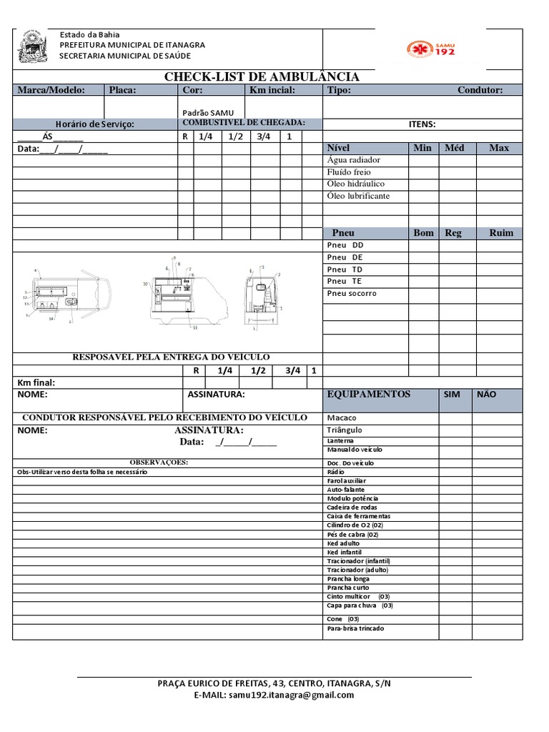 Check-List de Ambulancia Samu 192 Atual | PDF | Indústria