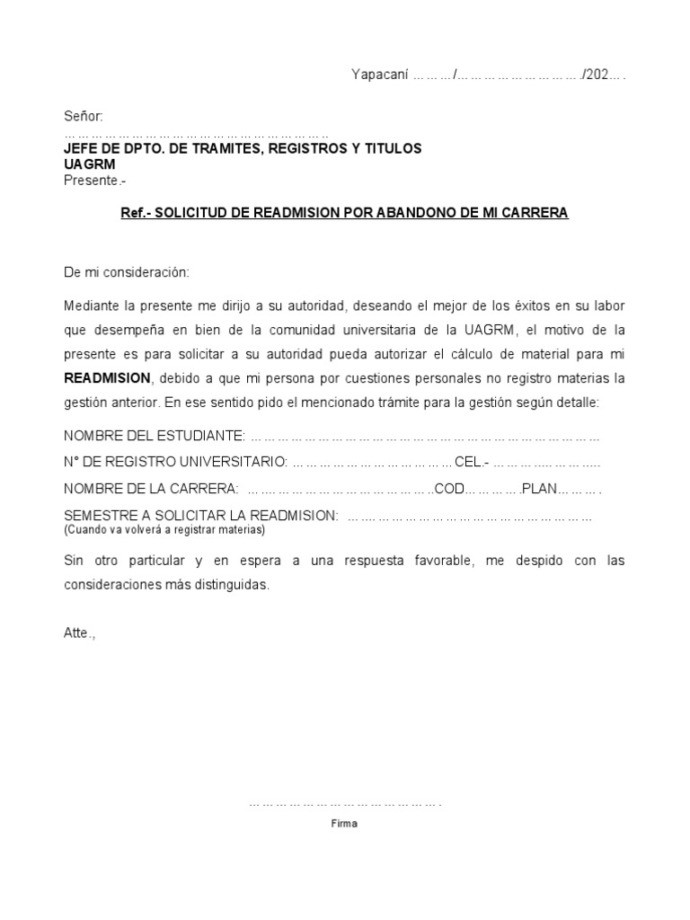 Carta Readmision Fini Uagrm PDF