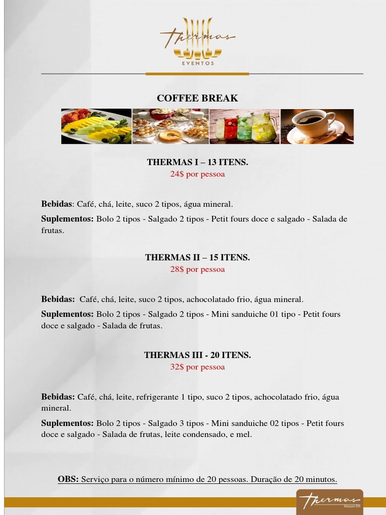 Opções De Coffee Break Com Detalhamento De Itens E Preços Pdf