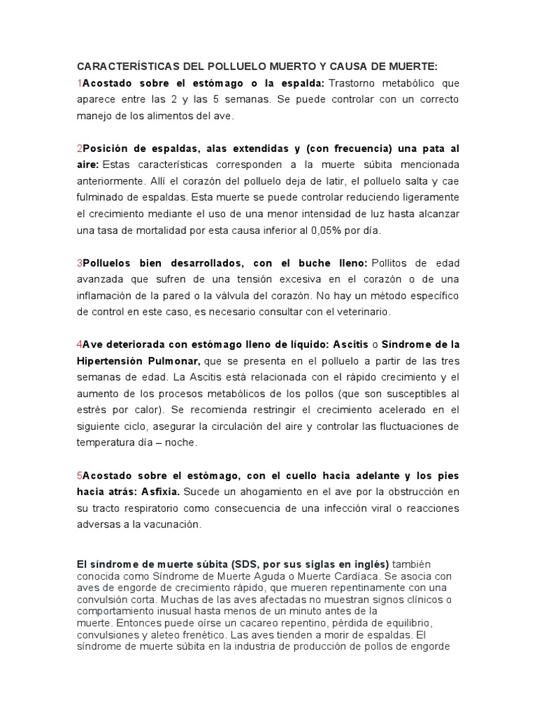 Características Del Polluelo Muerto y Causa de Muerte | PDF | Pollo | Dieta