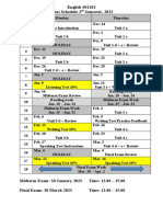 102 Class Schedule 2nd Semester 2022