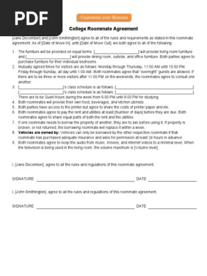 College Roommate Agreement