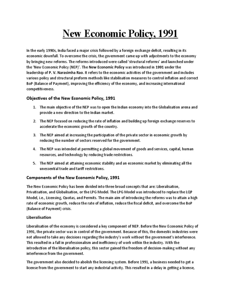 Nep 1991 | Download Free PDF | Economic Policy | Globalization
