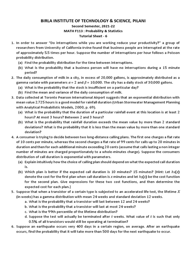 Tutorial Sheet - 6 (NAS) | PDF | Probability Density Function ...