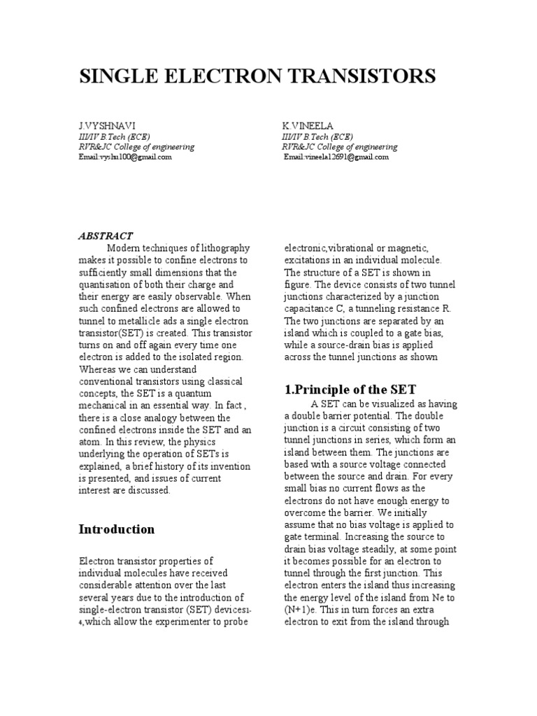 Understanding Single Electron Transistors | PDF | Quantum Tunnelling ...