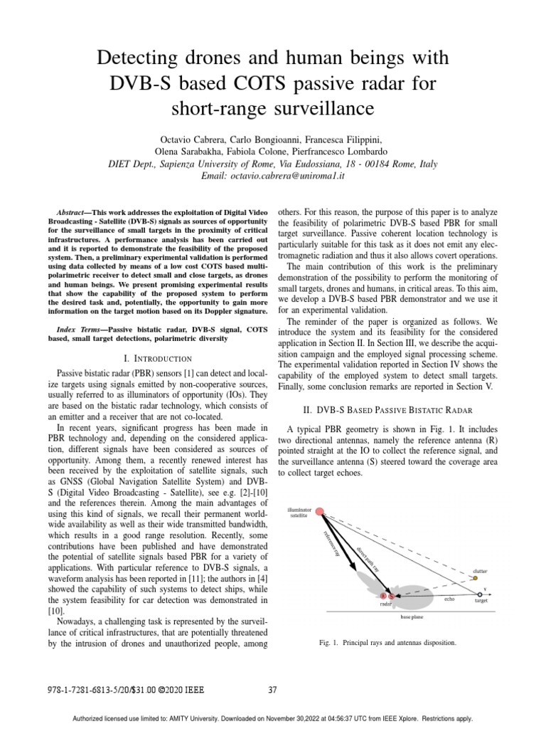 Detecting Drones and Human Beings With DVBS Based COTS Passive Radar