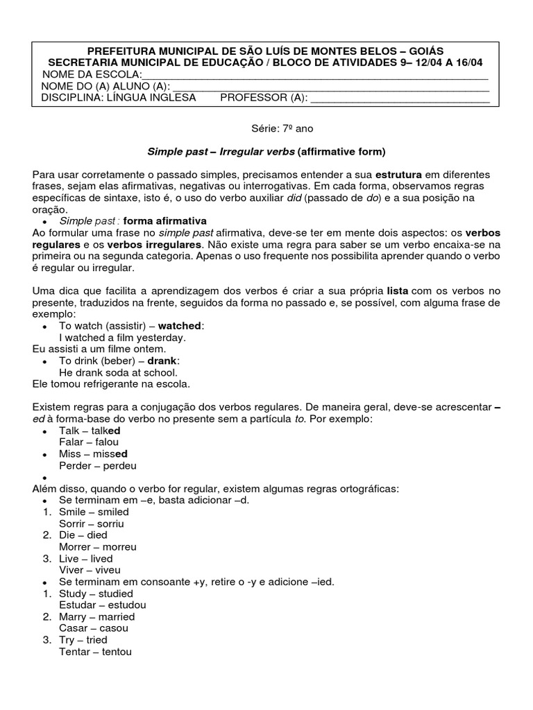 Bloco 9 - 7º Ano Inglês - Gabarito | PDF | Artes Linguísticas e Disciplina