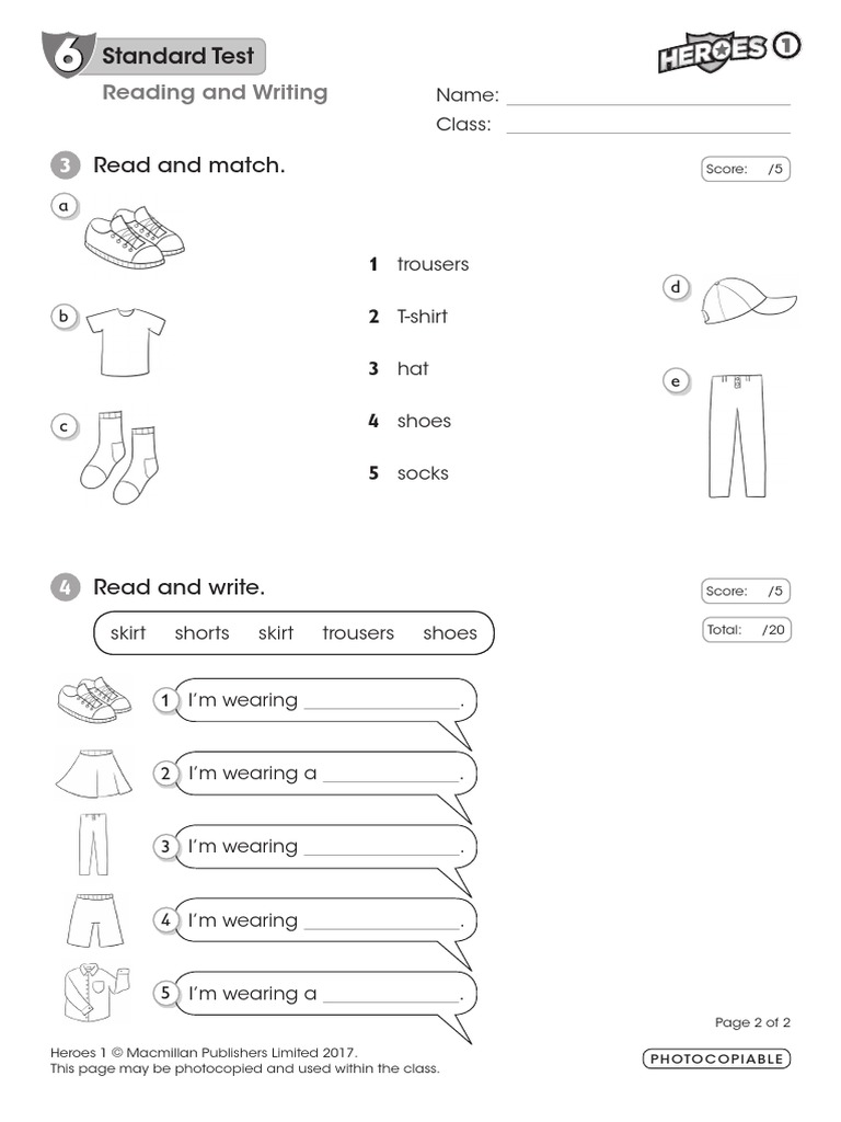 Test Ingles 1 Primaria Ingles Tema 6 | PDF