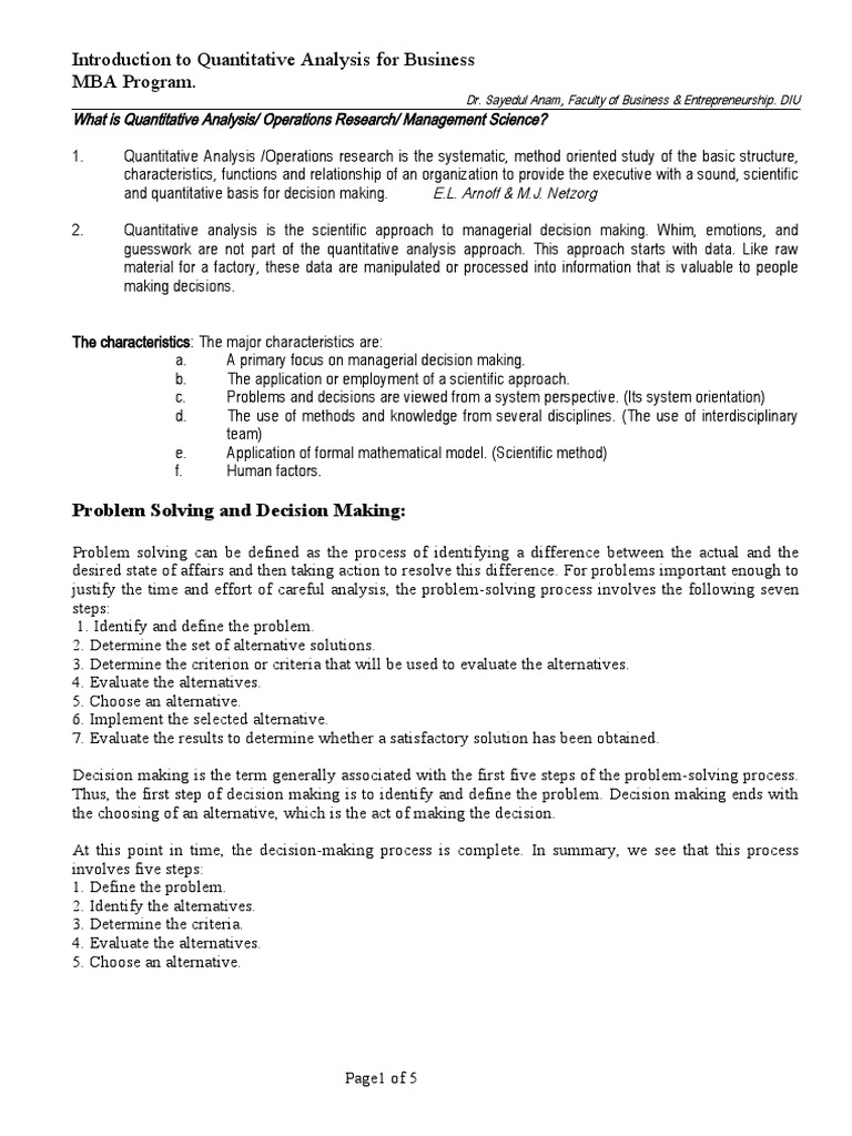 Introduction To Quantitative Analysis | PDF | Decision Making | Linear ...