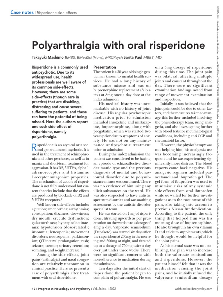 Risperidone-Induced Polyarthralgia Case | PDF | Medical Treatments ...