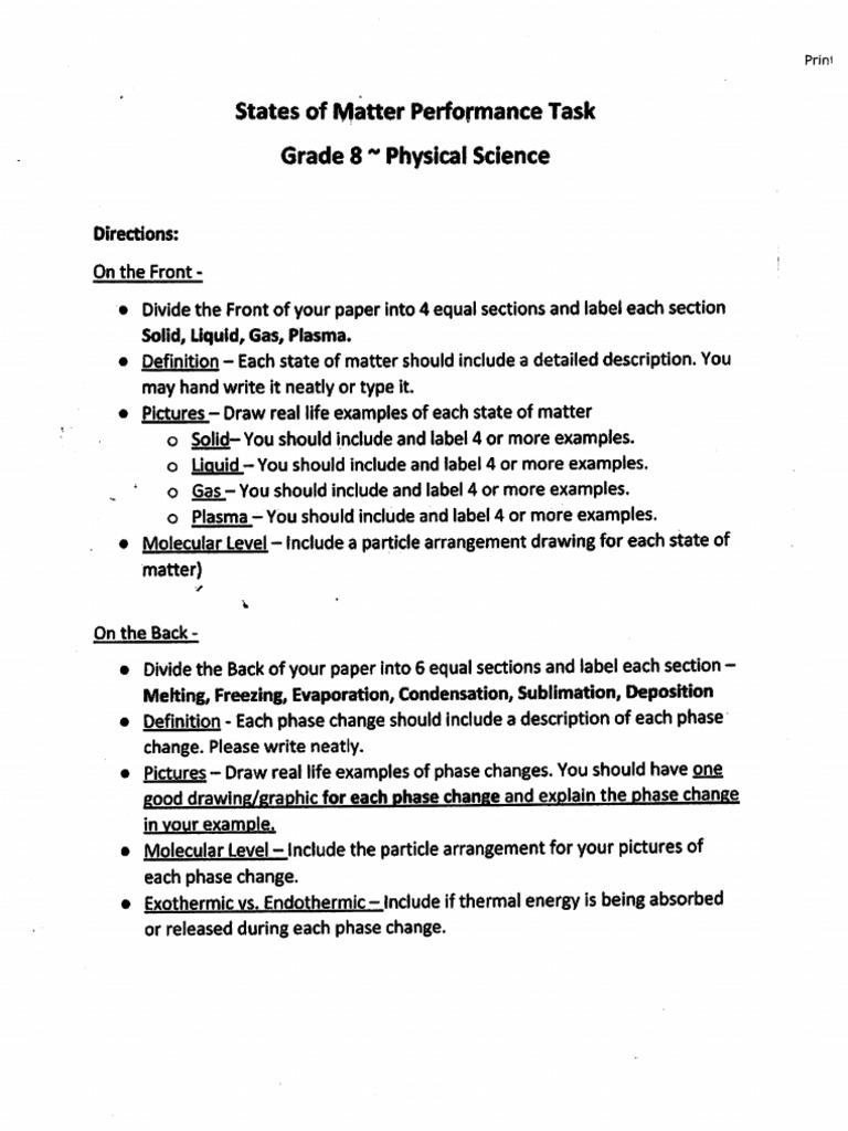 States of Matter Performance Task | PDF