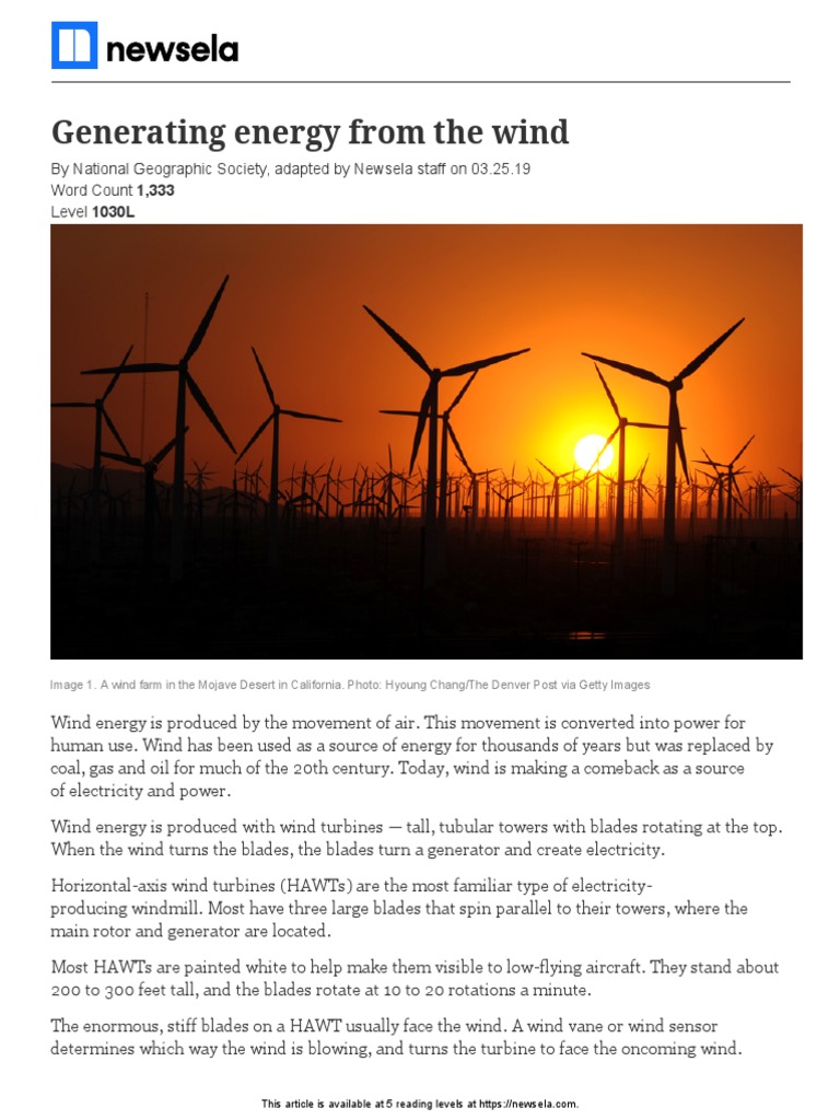 Generating Energy From The Wind | PDF | Wind Turbine | Wind Power