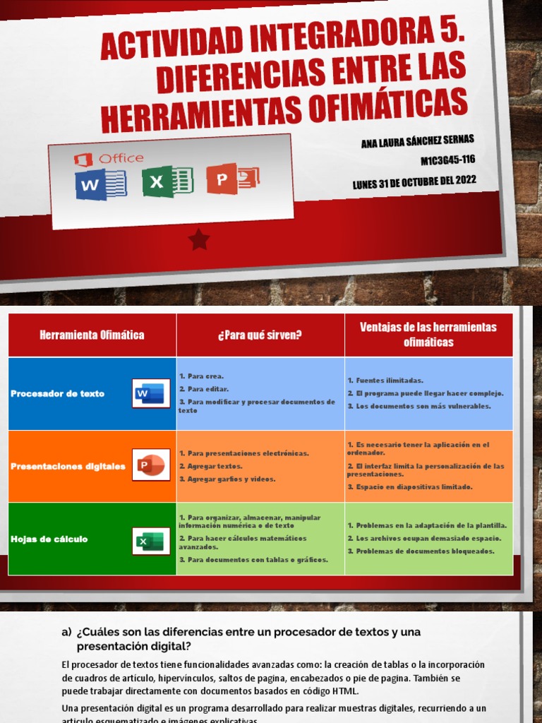 Diferencias de Las Herramientas Ofimáticas PDF