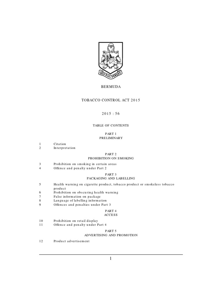 Tobacco Control Act 2015 PDF Cigarette Tobacco Smoking