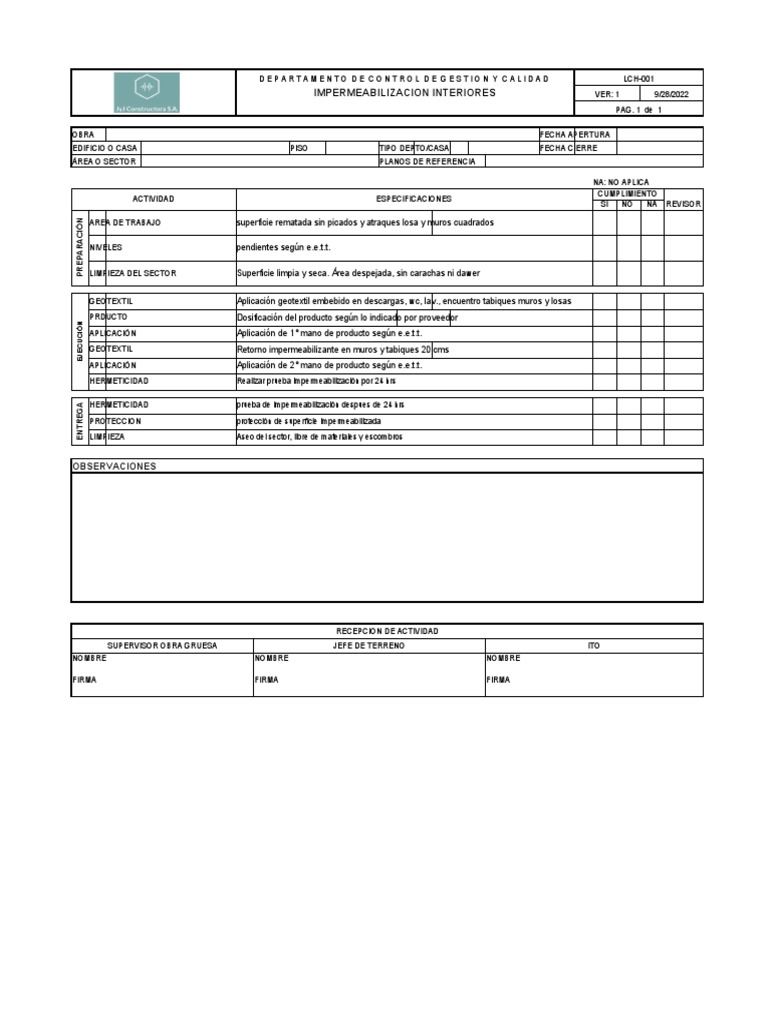 Check List para Obras de Construcción | PDF | Materiales | Materiales ...