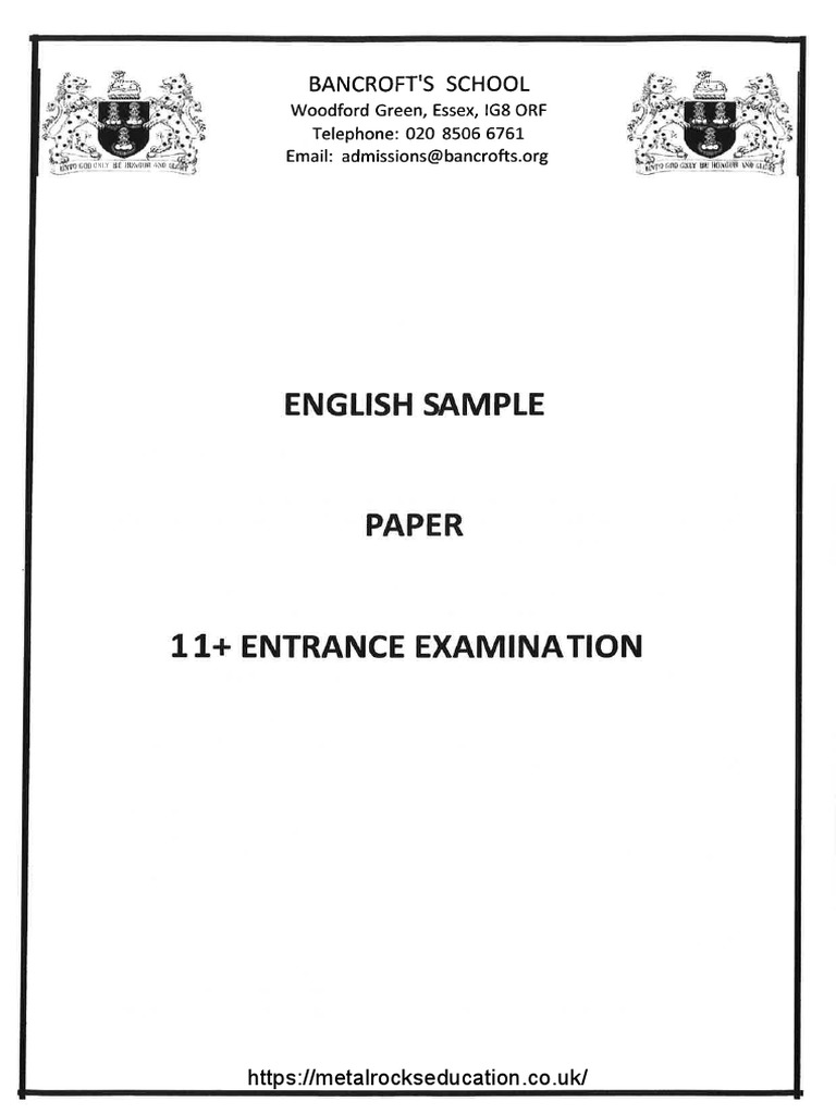 Bancrofts 11 2016 English Sample Paper | PDF