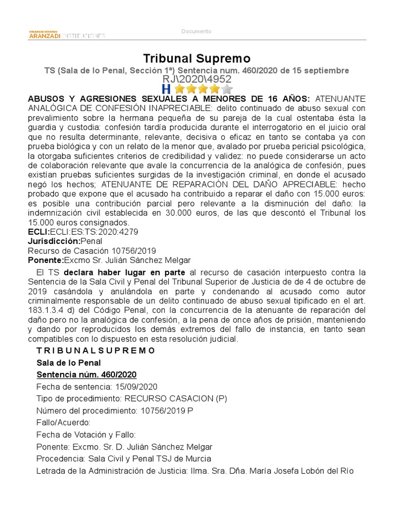 TS (Sala de Lo Penal, Sección 1 ) Sentencia Num. 460-2020 de 15