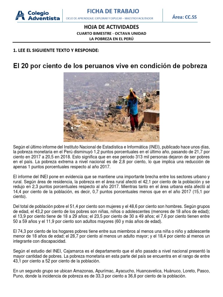 Ficha 33 La Pobreza en El Perú | PDF | Pobreza | Pobreza e indigencia