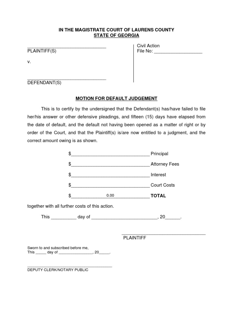 Motion for Default Judgment - Georgia | PDF