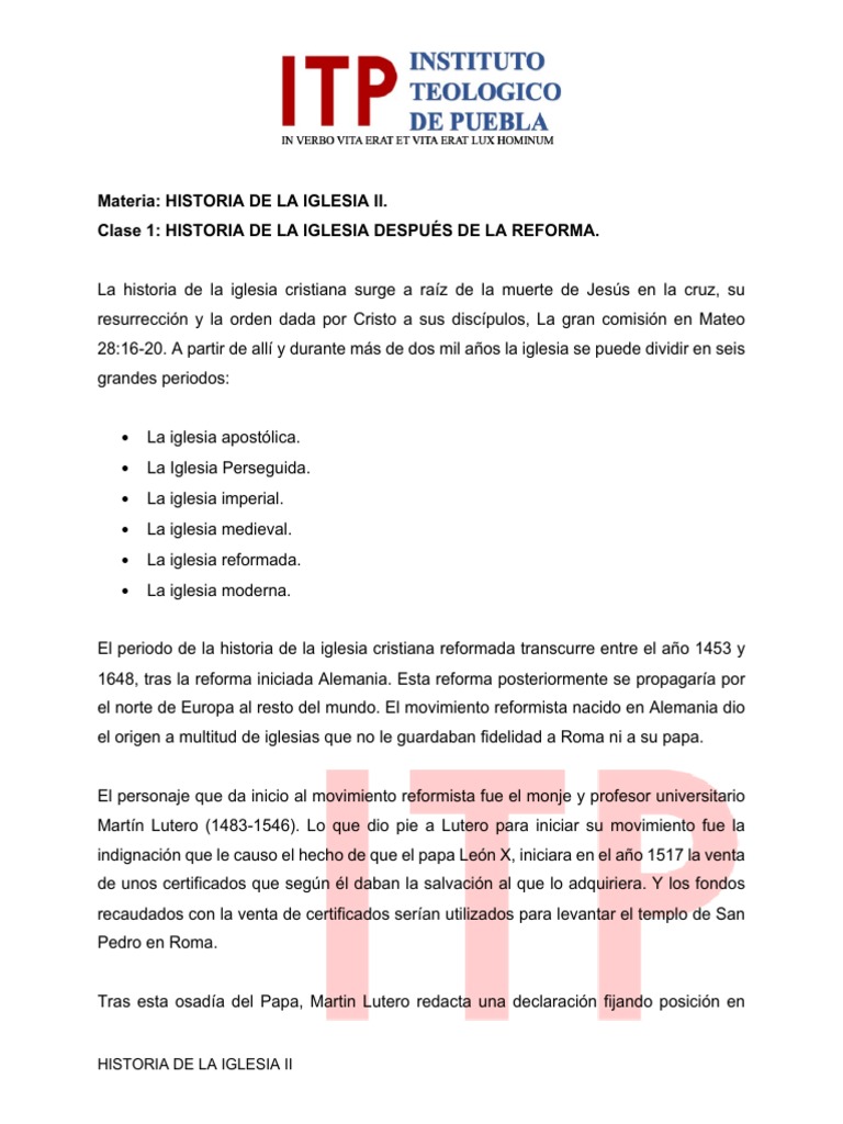 Historia de La Iglesia II | PDF | Martin Luther | Pentecostalismo