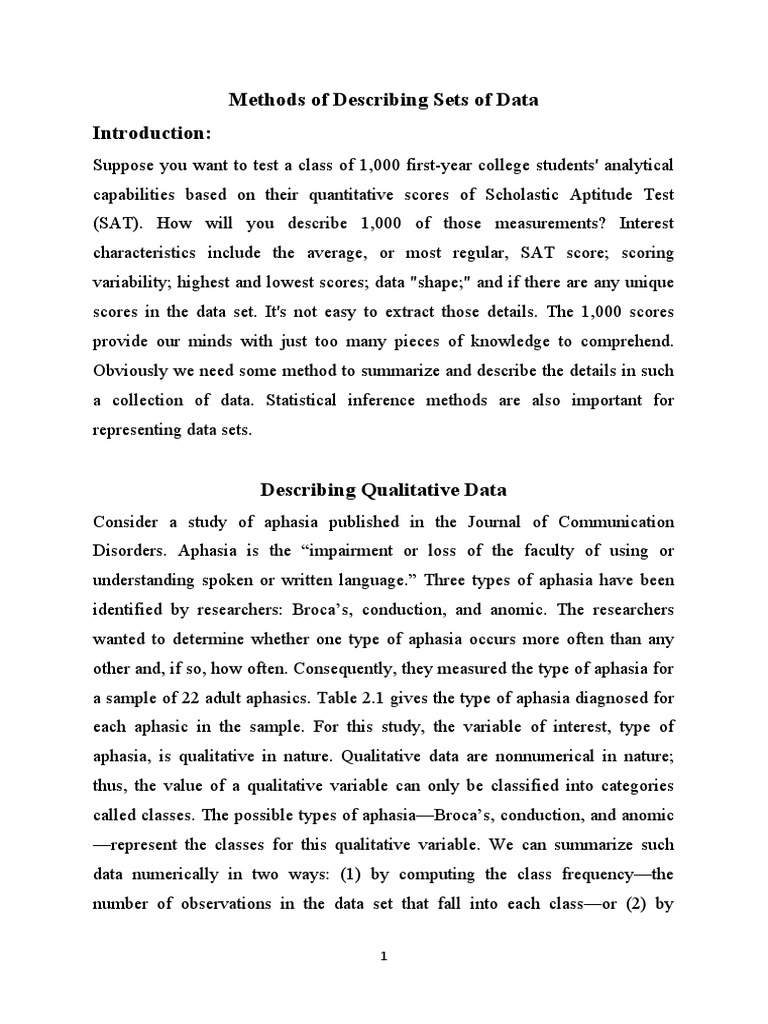 Statistics methods of describing sets of data pdf mean outlier