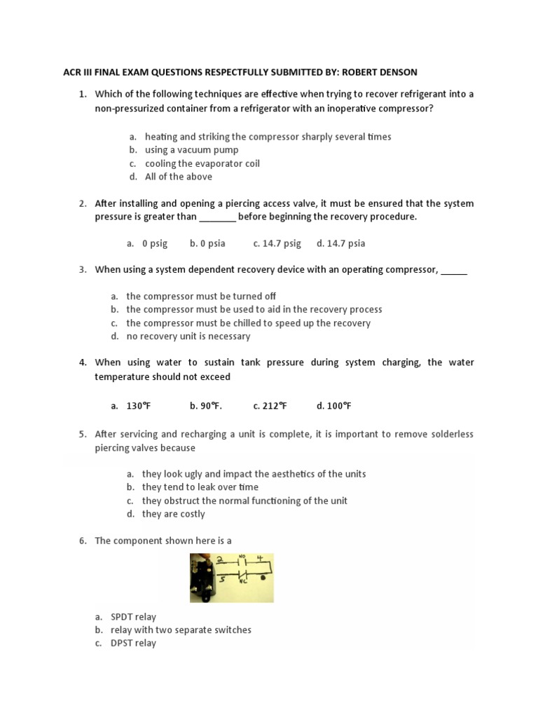 Acr Iii Final Exam Questions | PDF | Engineering Thermodynamics | Gases