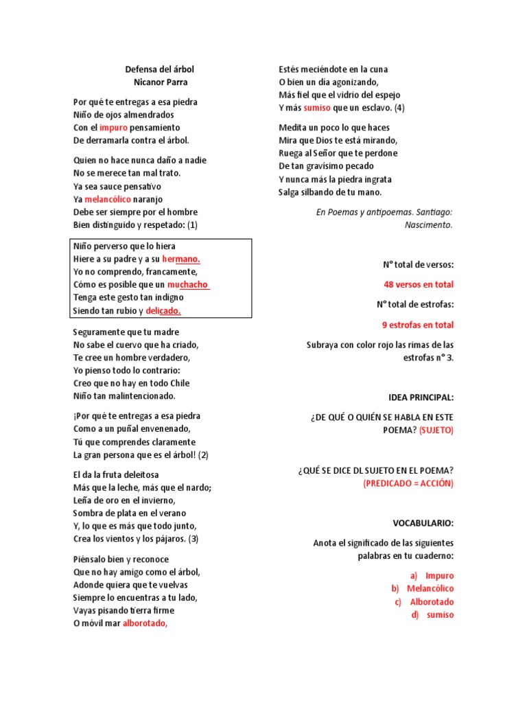 Defensa Del Árbol Nicanor Parra PDF