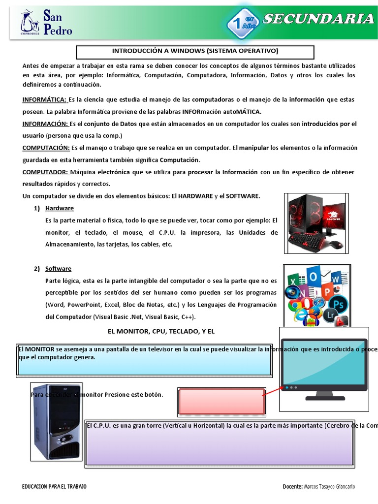 Sesion 01 - 1° Grado | PDF | Hardware de la computadora | Informática