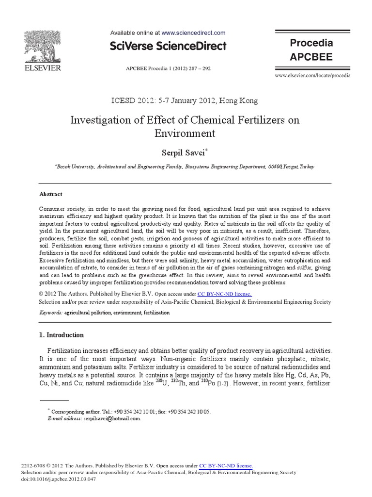 Investigation of Effect of Chemical Fertilizers On Environment PDF