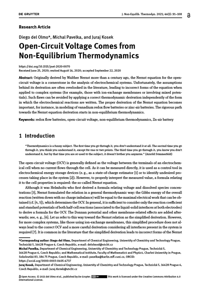 Open Circuit Voltage Comes From Non Equilibrium Thermodynamics | PDF ...