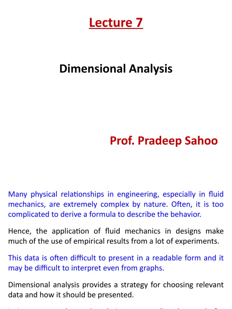 Lecture 7 Dimensional Analysis PDF Metrology Physical Sciences