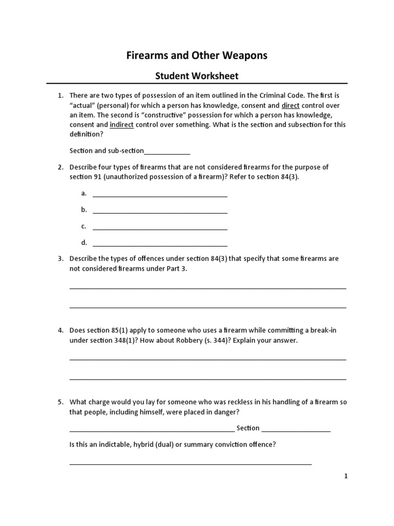 Firearms and Other Weapons Worksheet PDF Reasonable Suspicion Crimes
