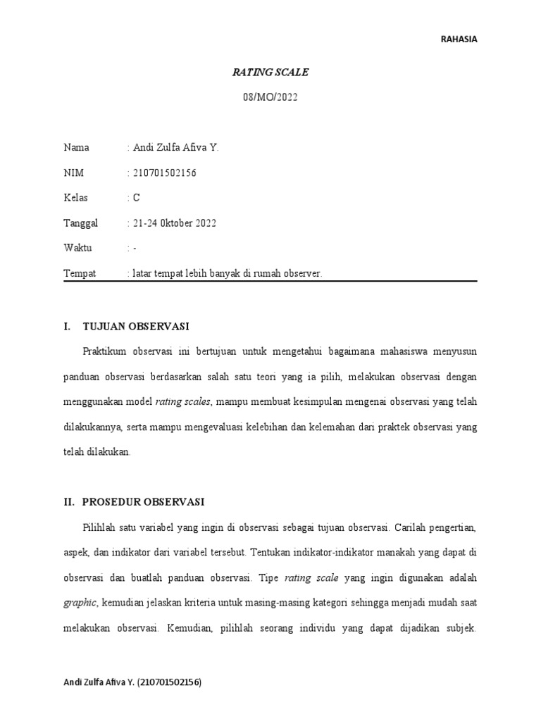 Contoh Rating Scale Observasi Psikologi | PDF
