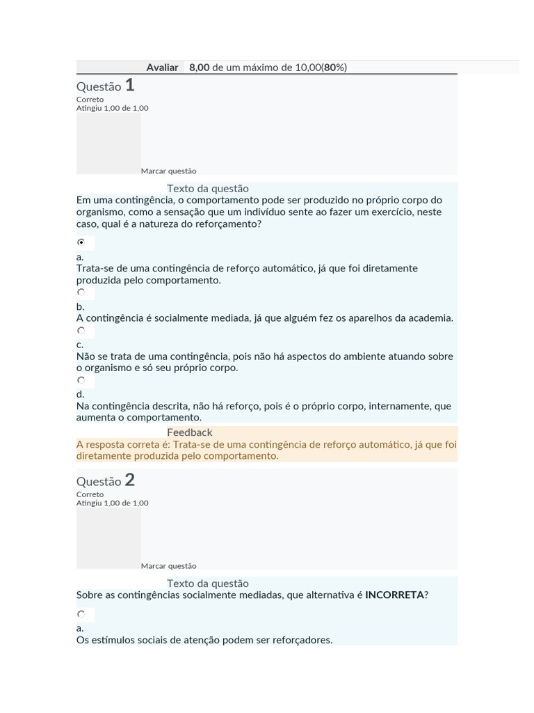 Disciplina 3 Módulo 2 Teste Da Aula 4 | PDF | Comportamento | Aprendizado