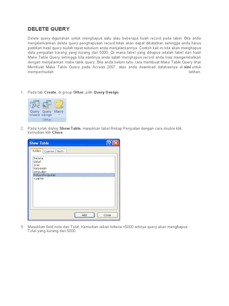 Cara Menggunakan Delete Query Access | PDF | Bisnis