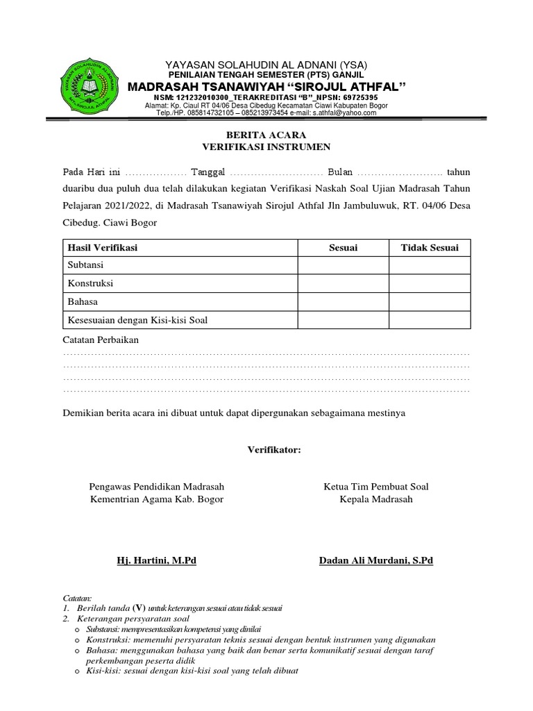 BERITA ACARA Validasi Sirfal | PDF