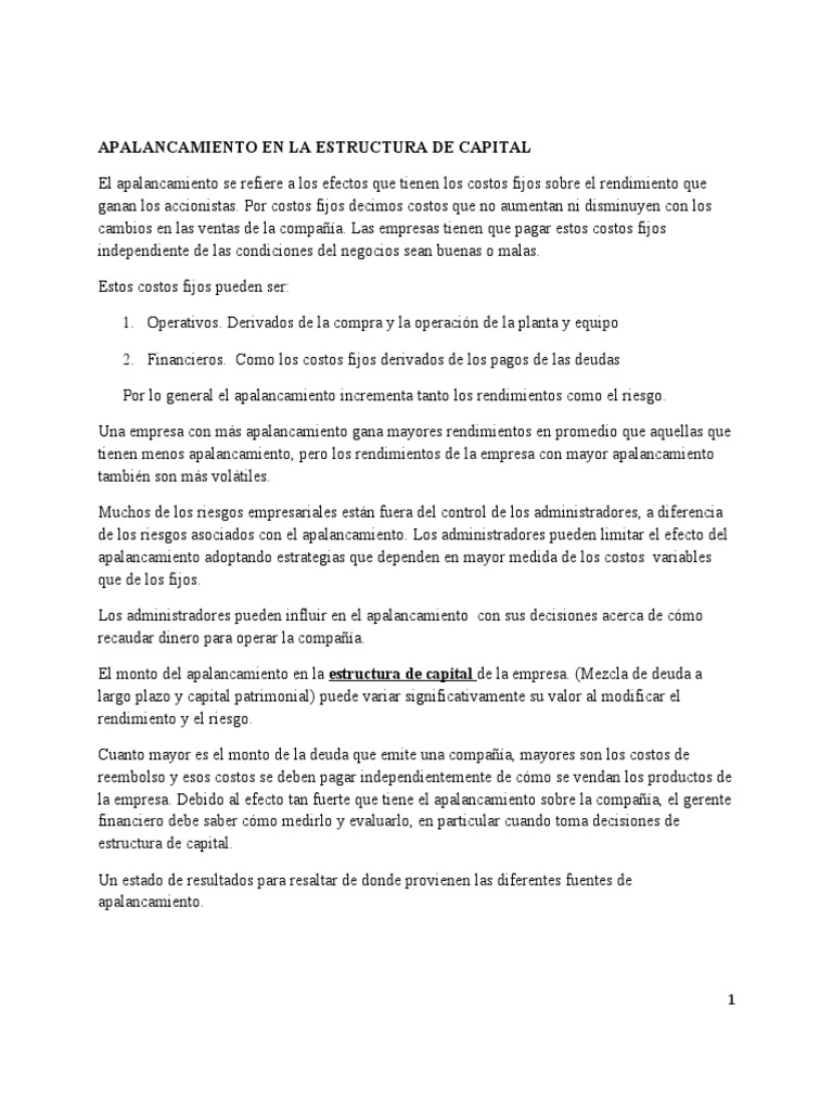 Apalancamiento en la Estructura de Capital | PDF | Apalancamiento ...