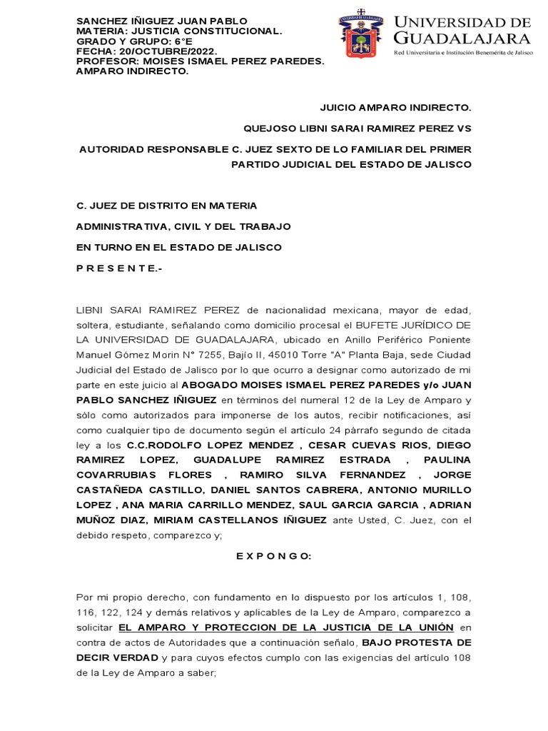 Amparo Indirecto en Justicia Constitucional | PDF | Derecho ...