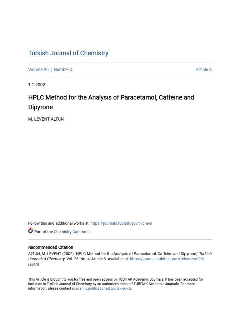HPLC Method For The Analysis of Paracetamol Caffeine and Dipyron1