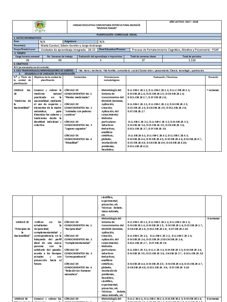 Planificacion Curricular Anual | Descargar gratis PDF | Plan de ...