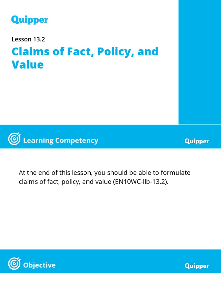 ME Eng 10 Q2 1302 - PS - Claims of Fact, Policy, and Value | PDF ...