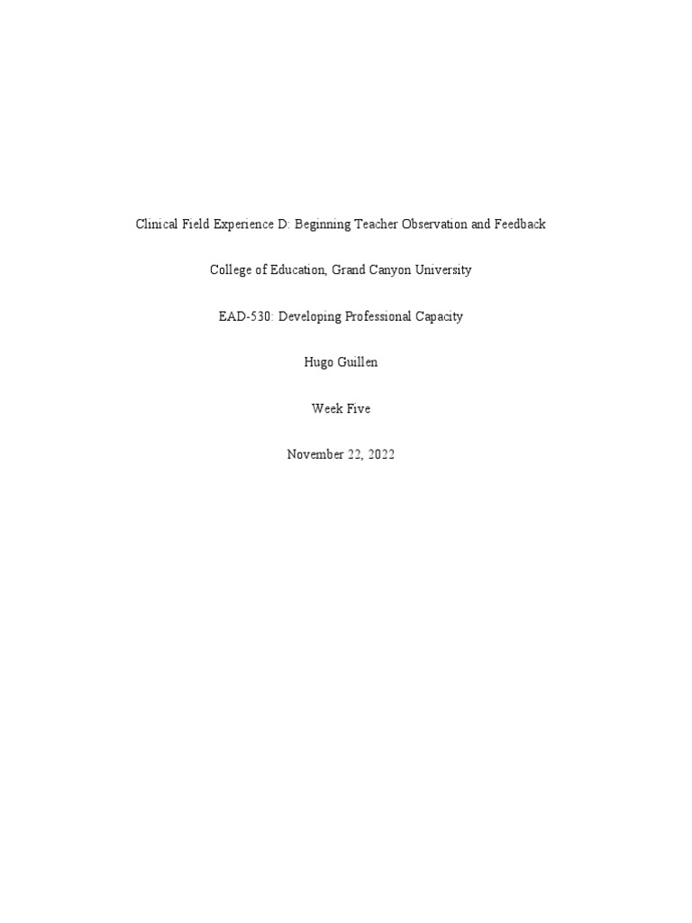 Clinical field experience d beginning teacher observation and feedback