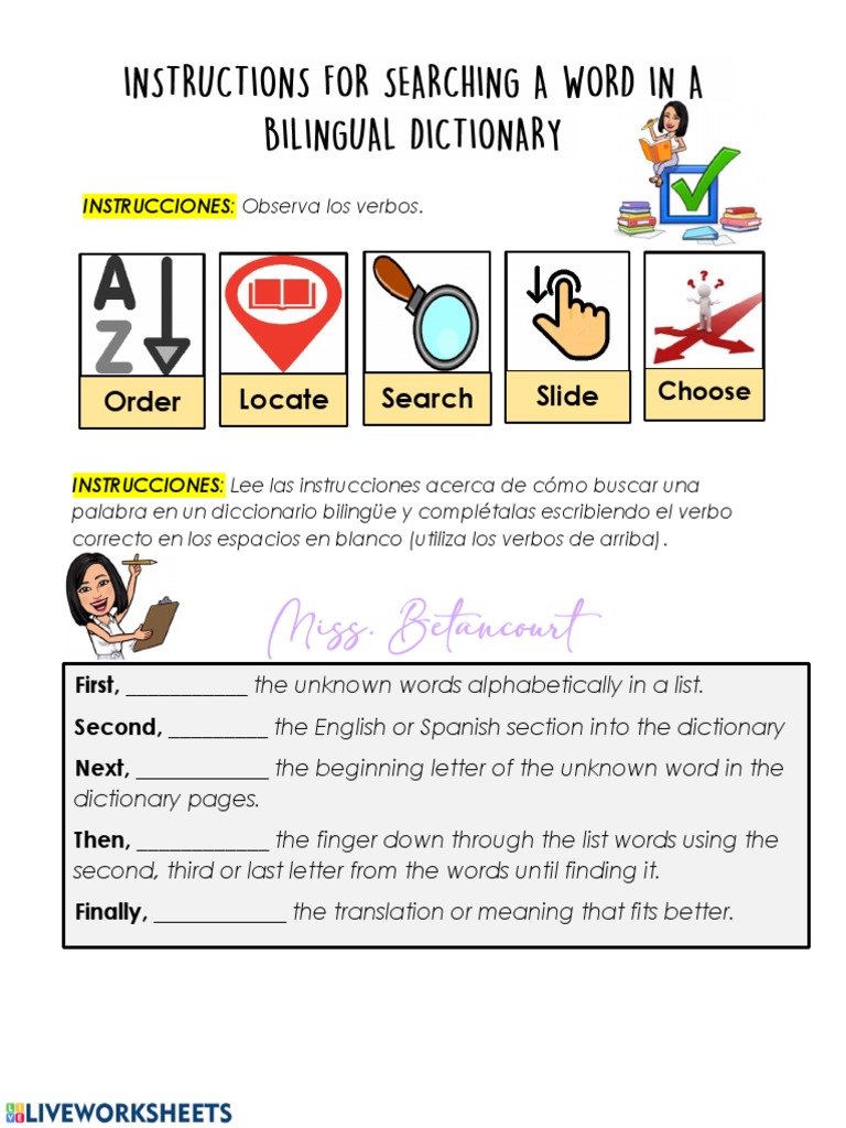 Instructions for searching a word in a bilingual dictionary pdf