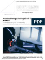 A Necessária Regulamentação Dos Fantasy Sports No Brasil - Lei em Campo