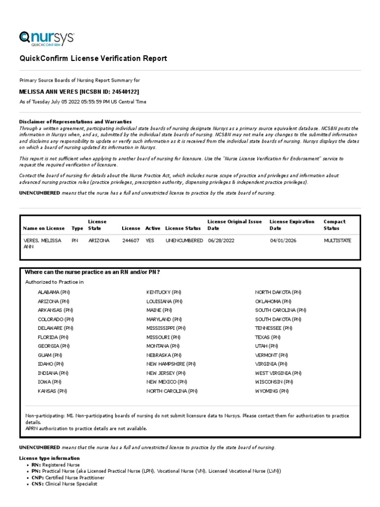 Nursys LPN License Veres M | PDF
